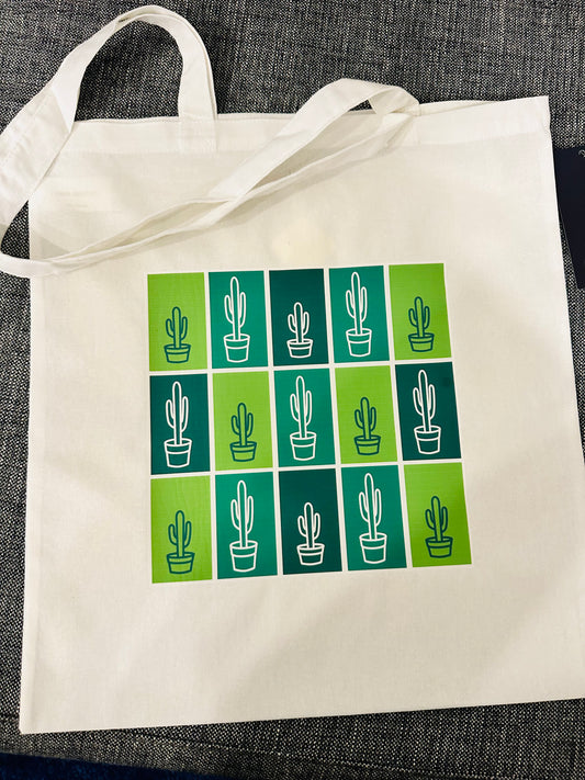 White MANY CACTUS Unisex Cotton Reusable Tote Bag