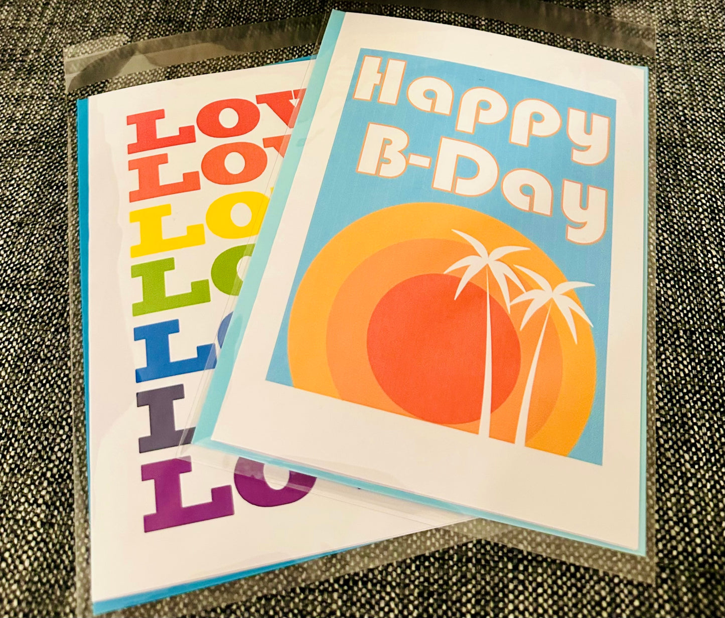 Happy B-Day & Feliz Cumple! 5x7 Tropical sunset Happy Birthday Card English & Spanish