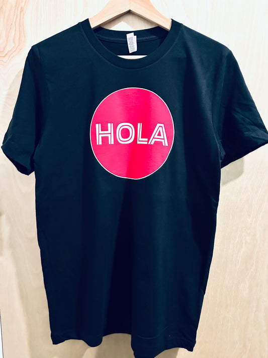Black HOLA Hello in Spanish Unisex Cotton Graphic T-shirt