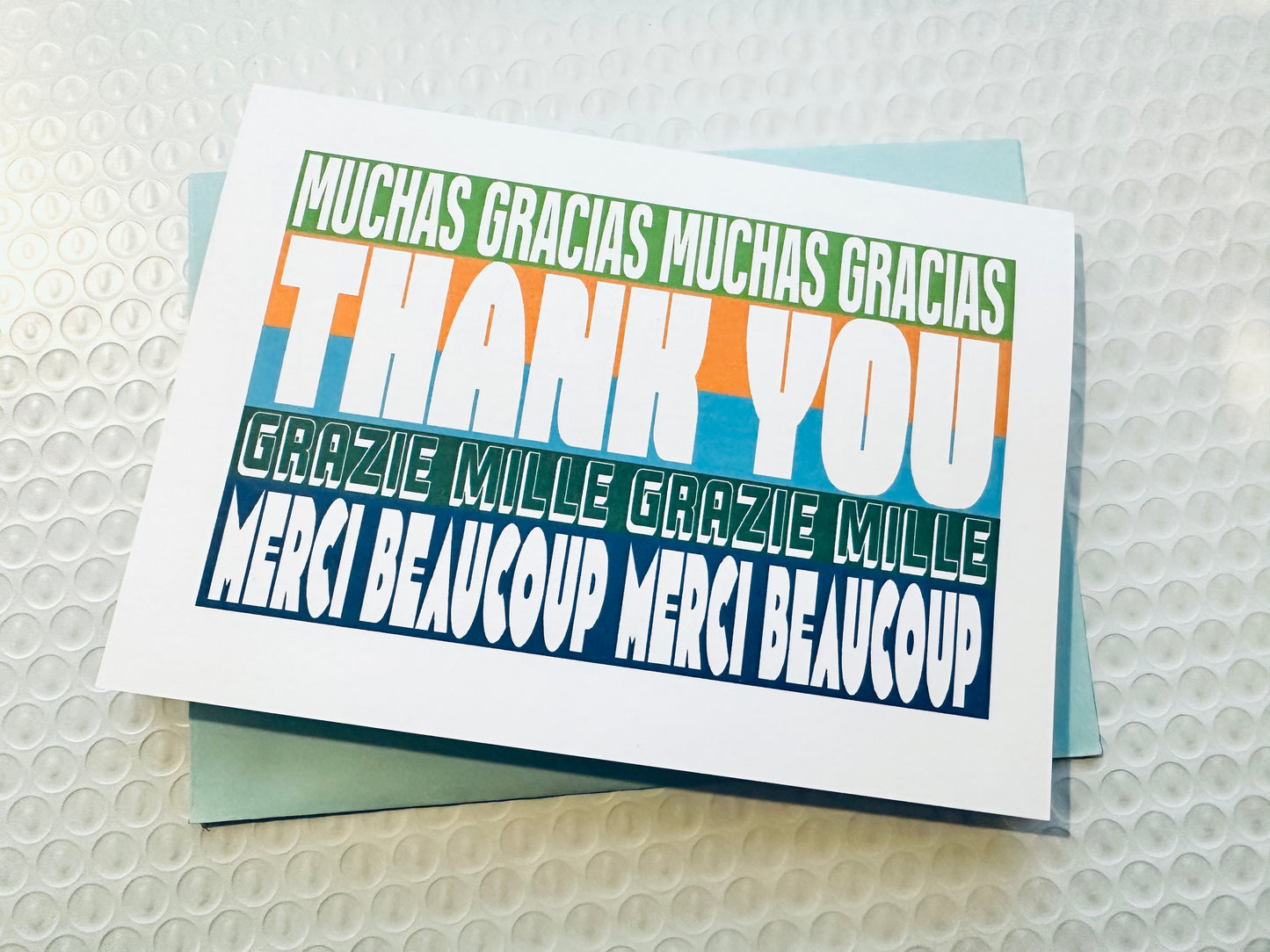 Thank You Multi Language Italian French Spanish 5x7 Blank Thank you Greeting Card