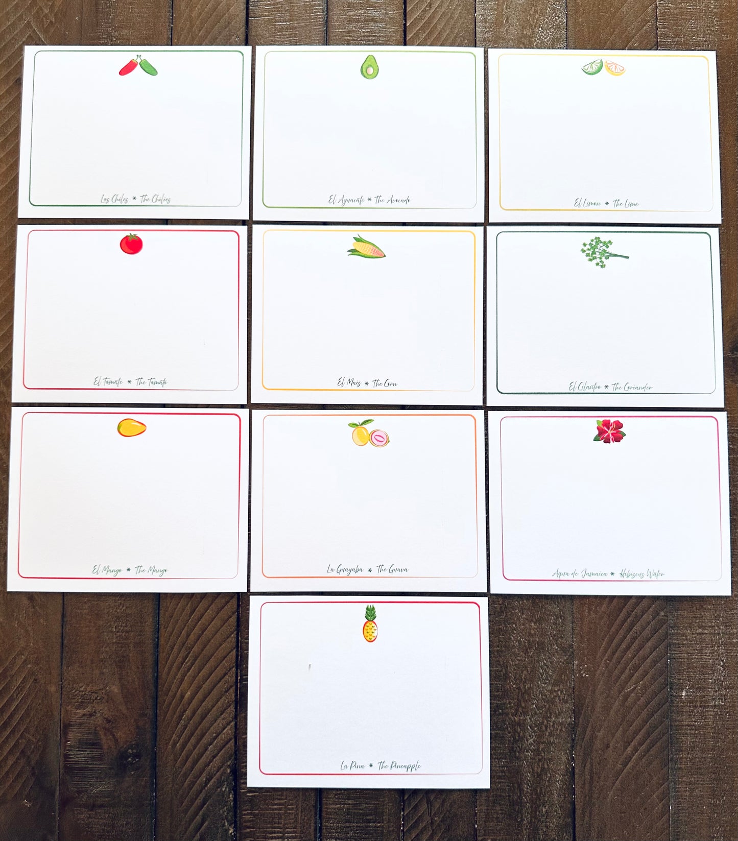 Latin Kitchen Spanish Language NoteCards Stationery Set of 10