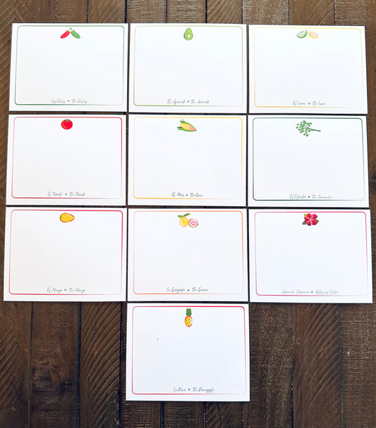 Latin Kitchen Spanish Language NoteCards Stationery Set of 10