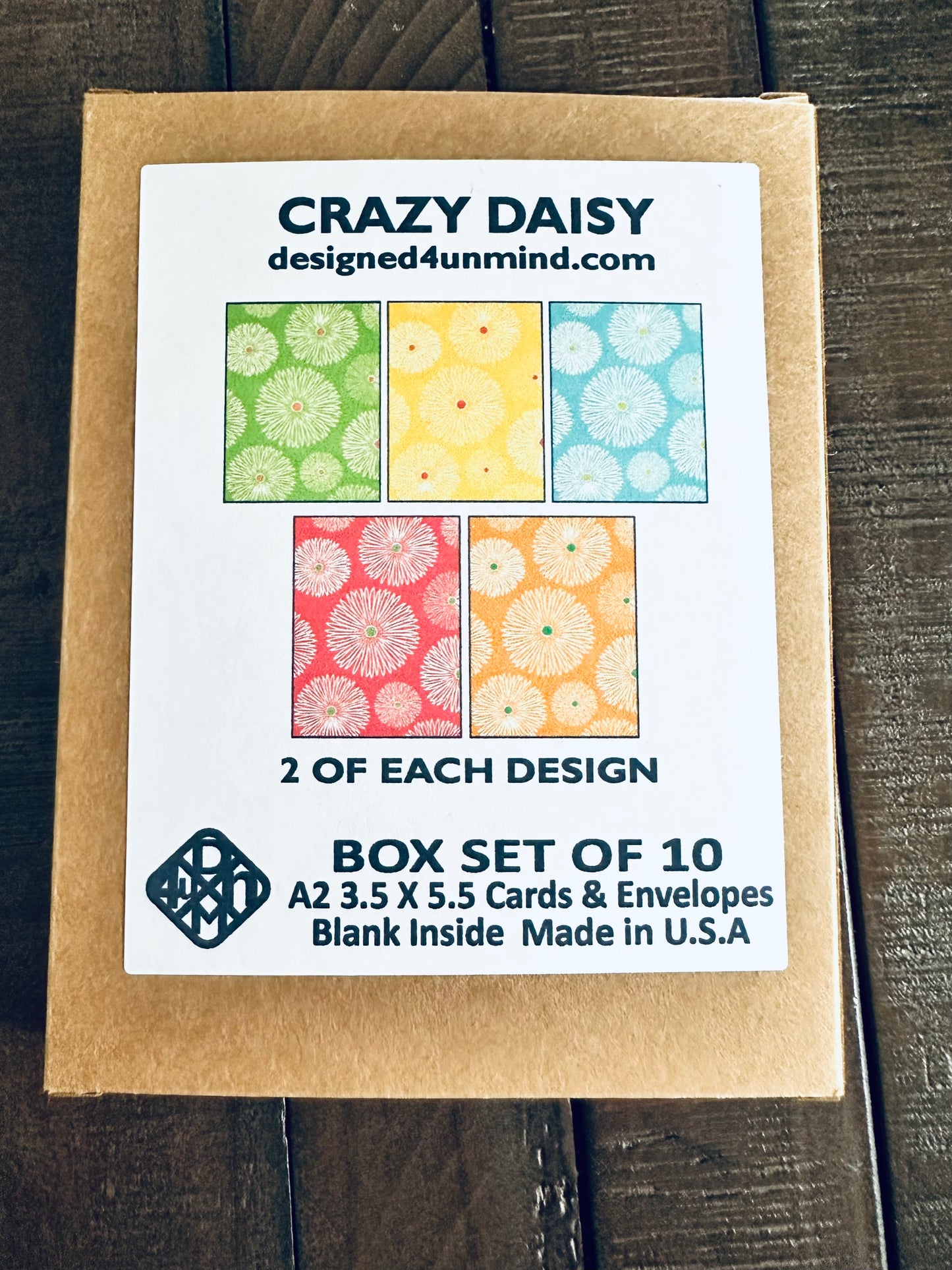 CRAZY DAISY Note Cards A2 5.5L X 4.25W size Modern & Colorful Stationery Cards Boxed set of 10