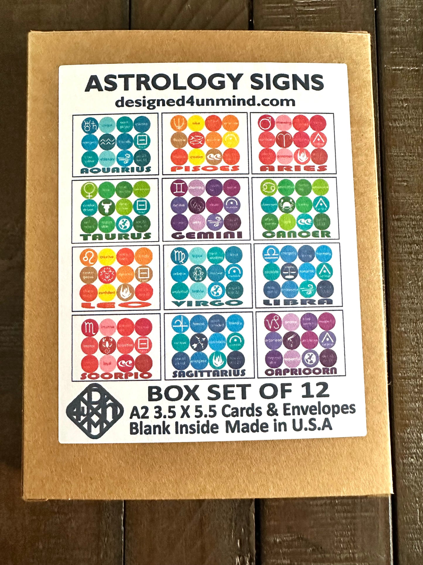 ASTROLOGY SIGNS Note Cards A2 size Modern & Colorful Stationery Cards Boxed set of 12