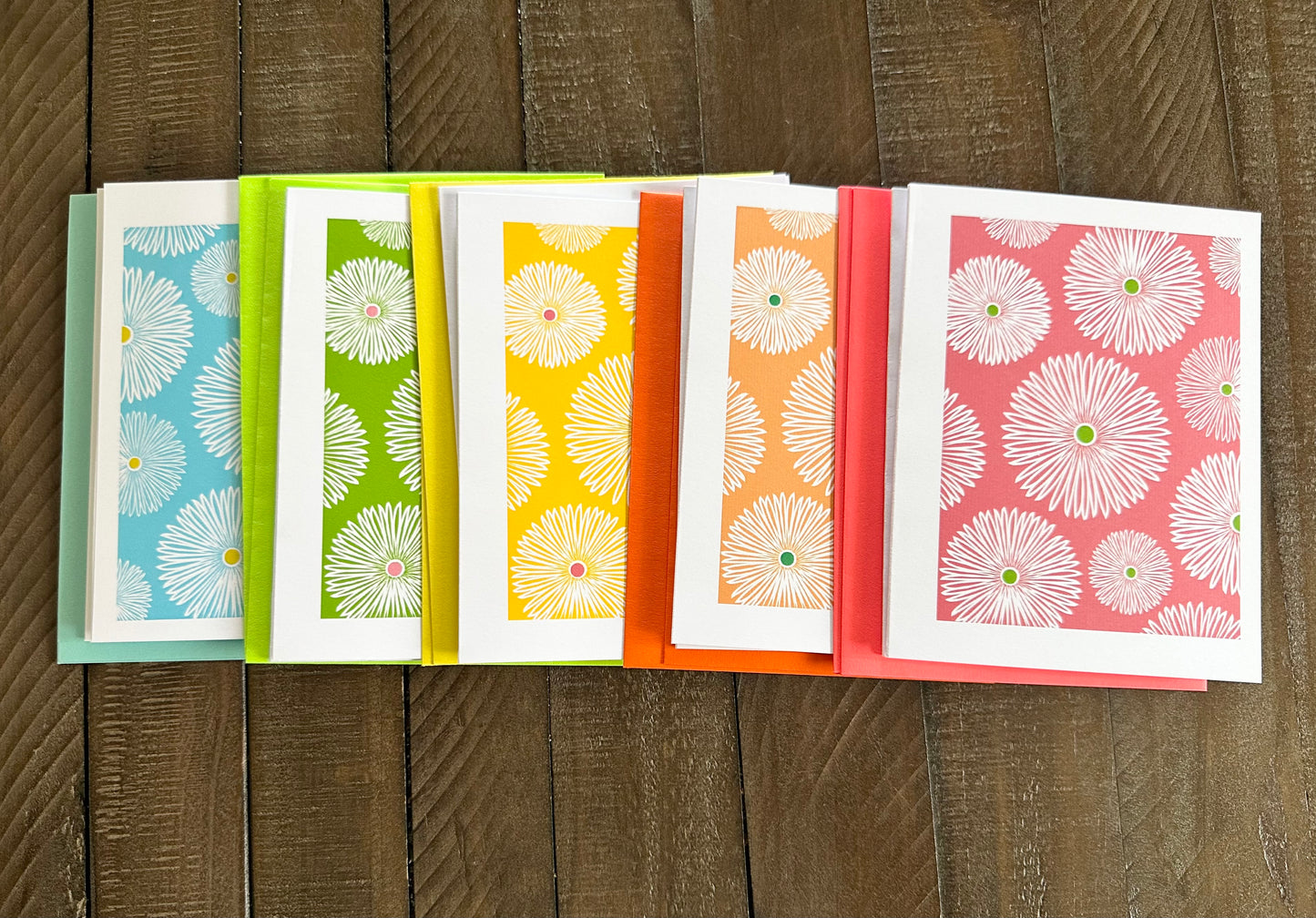 CRAZY DAISY Note Cards A2 5.5L X 4.25W size Modern & Colorful Stationery Cards Boxed set of 10