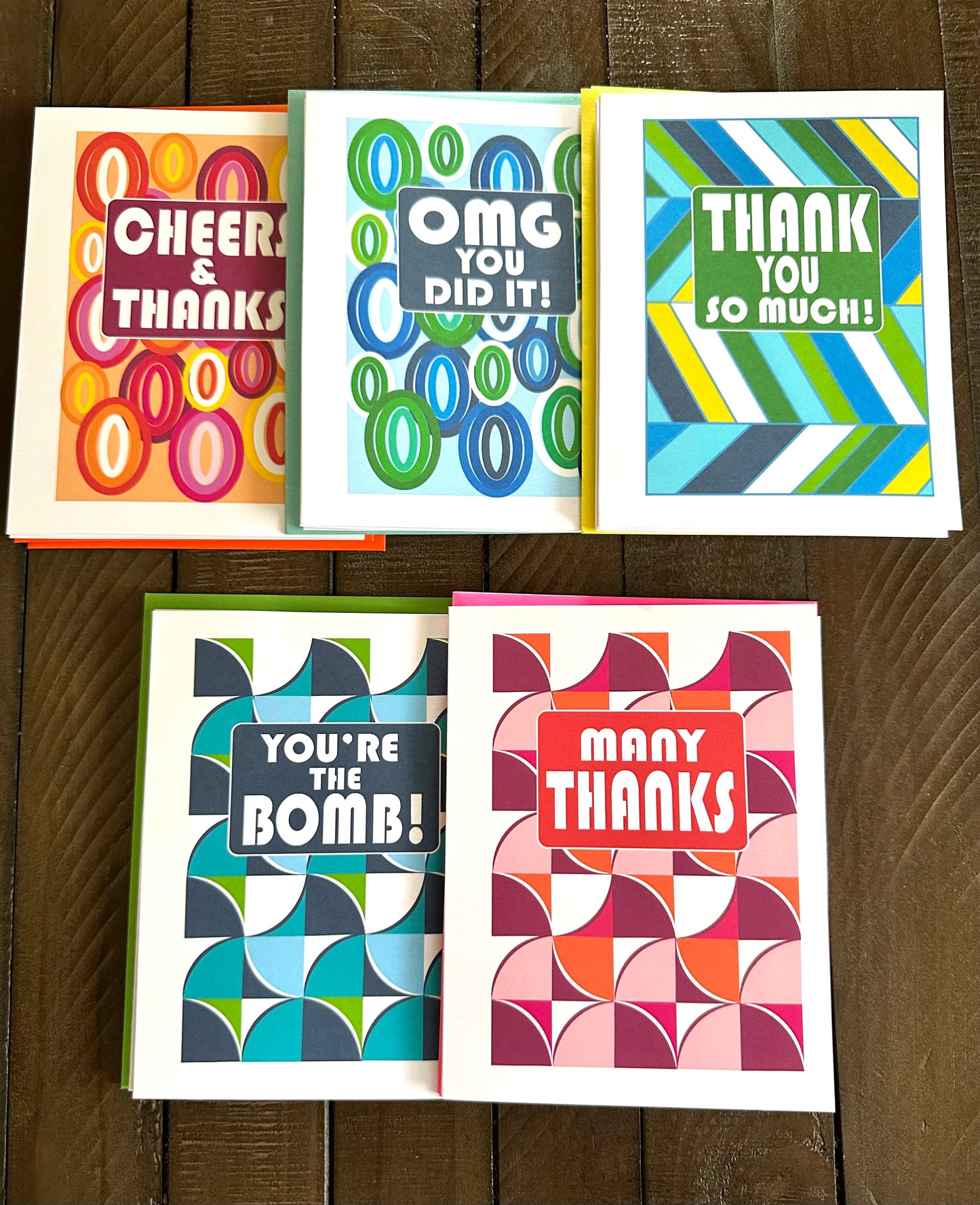 Geo THANK YOU'S  A2 5.5L X 4.25W size Modern & Colorful Thank you Cards Boxed set of 10