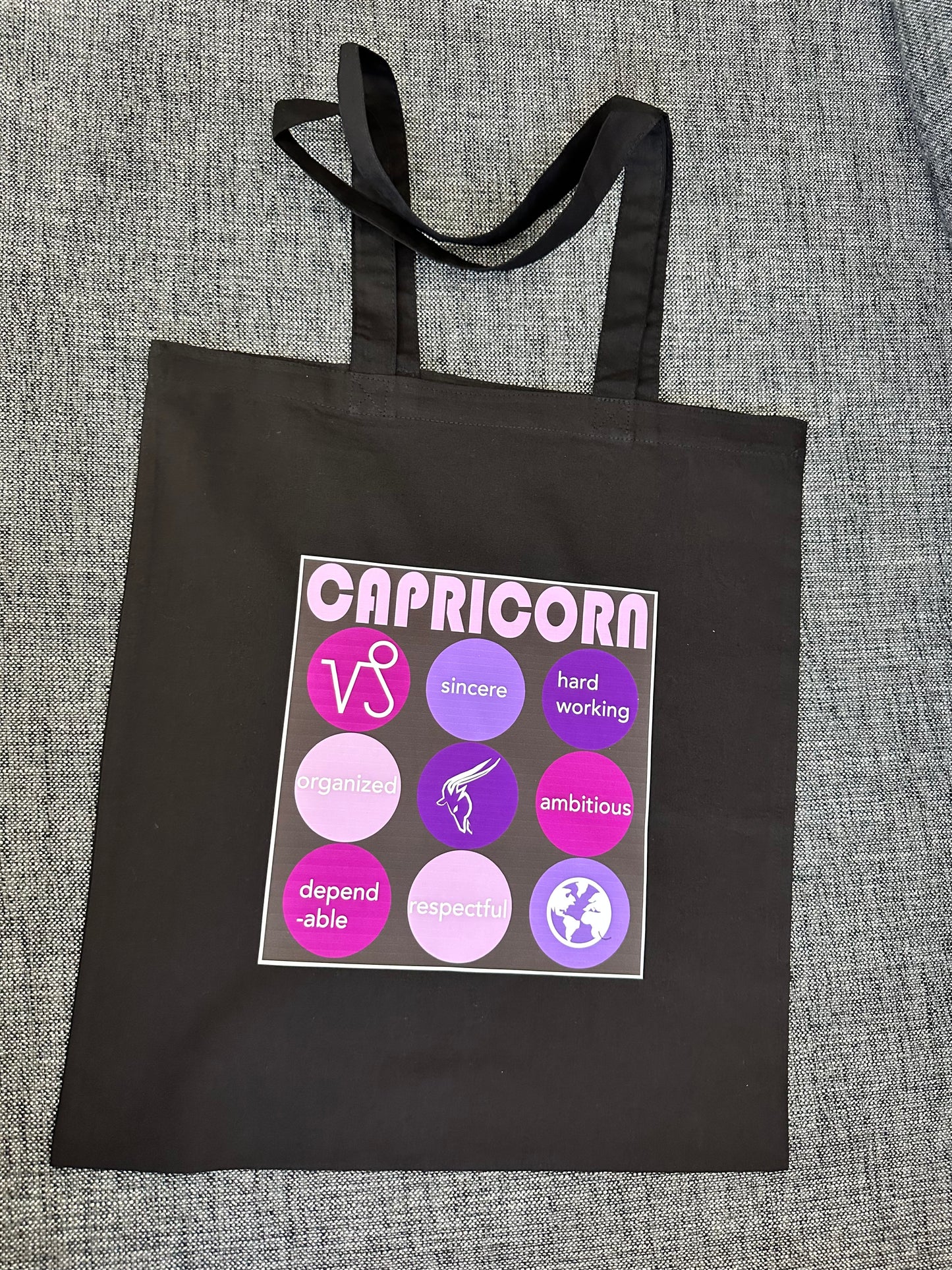 Black CAPRICORN Astrology Unisex Cotton Reusable Tote Bag