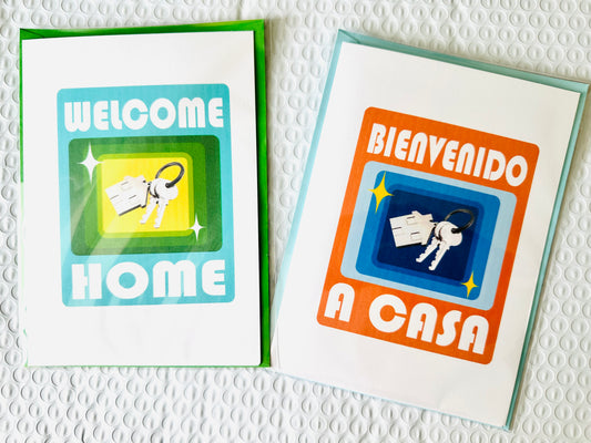 Welcome Home! & Bienvenido a casa 5x7 Greeting card for congrats on the new home!