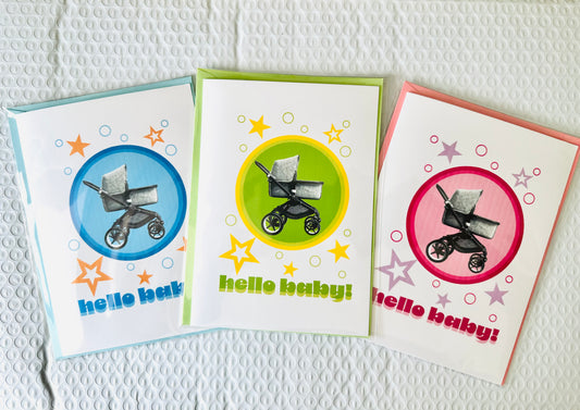 Hello Baby! 5x7 Greeting Welcome into the world New Baby Shower Card 3 color choices