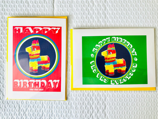 Happy Birthday Cha Cha Cha & Happy Birthday Rockstar 5x7 Piñata greeting card