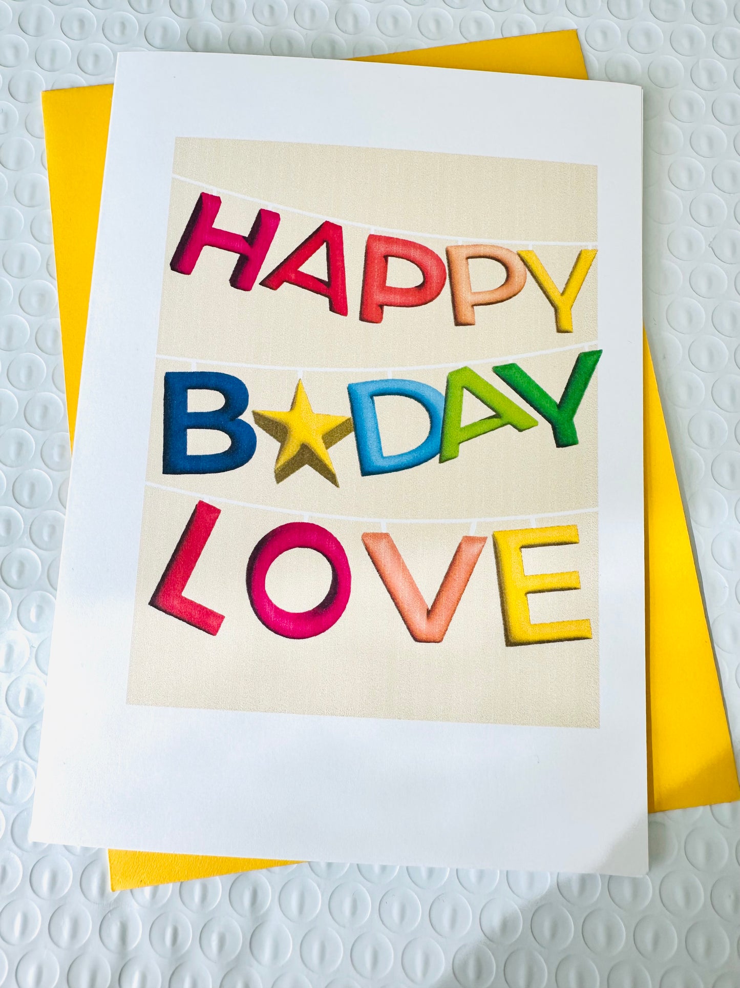 Happy Birthday Love 5x7 Birthday Balloon lettering & star greeting card