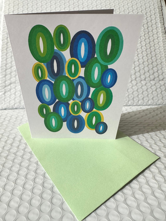 Green ELLIPSES A2 Geometric boxed note card set of 10