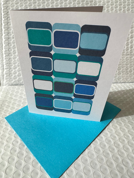 Blue SOFT SQUARES A2 5.5L X 4.25W Geometric boxed note card set of 10