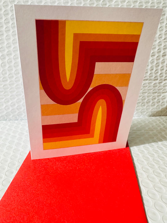 Red 70'S ARCH A2 Geometric boxed note card set of 10