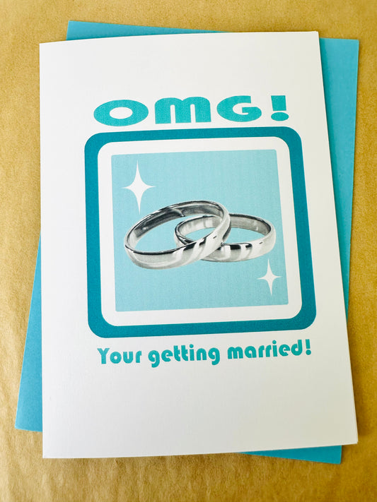 OMG! Your getting married! 5X7 Congrats Modern Engagement Wedding Greeting card