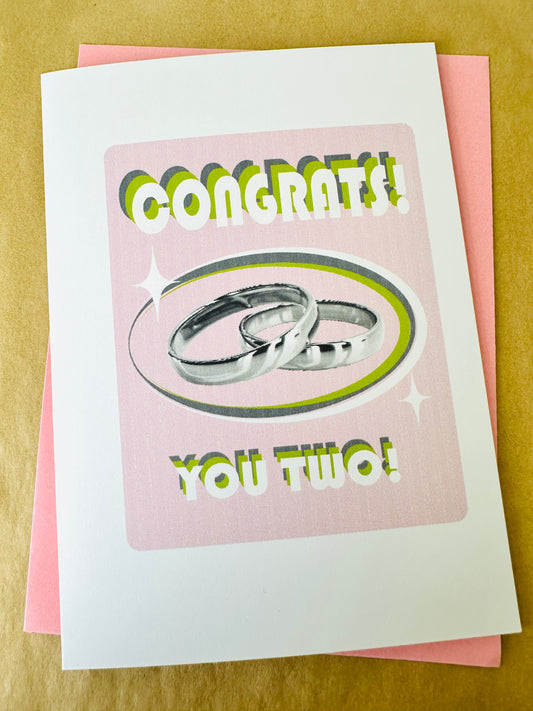 Congrats! You Two! 5X7 Congratulations Modern Engagement Wedding Greeting card