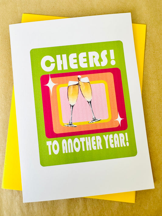 Cheers to another Year! Champagne Toast 5x7 Modern Happy Anniversary Greeting card