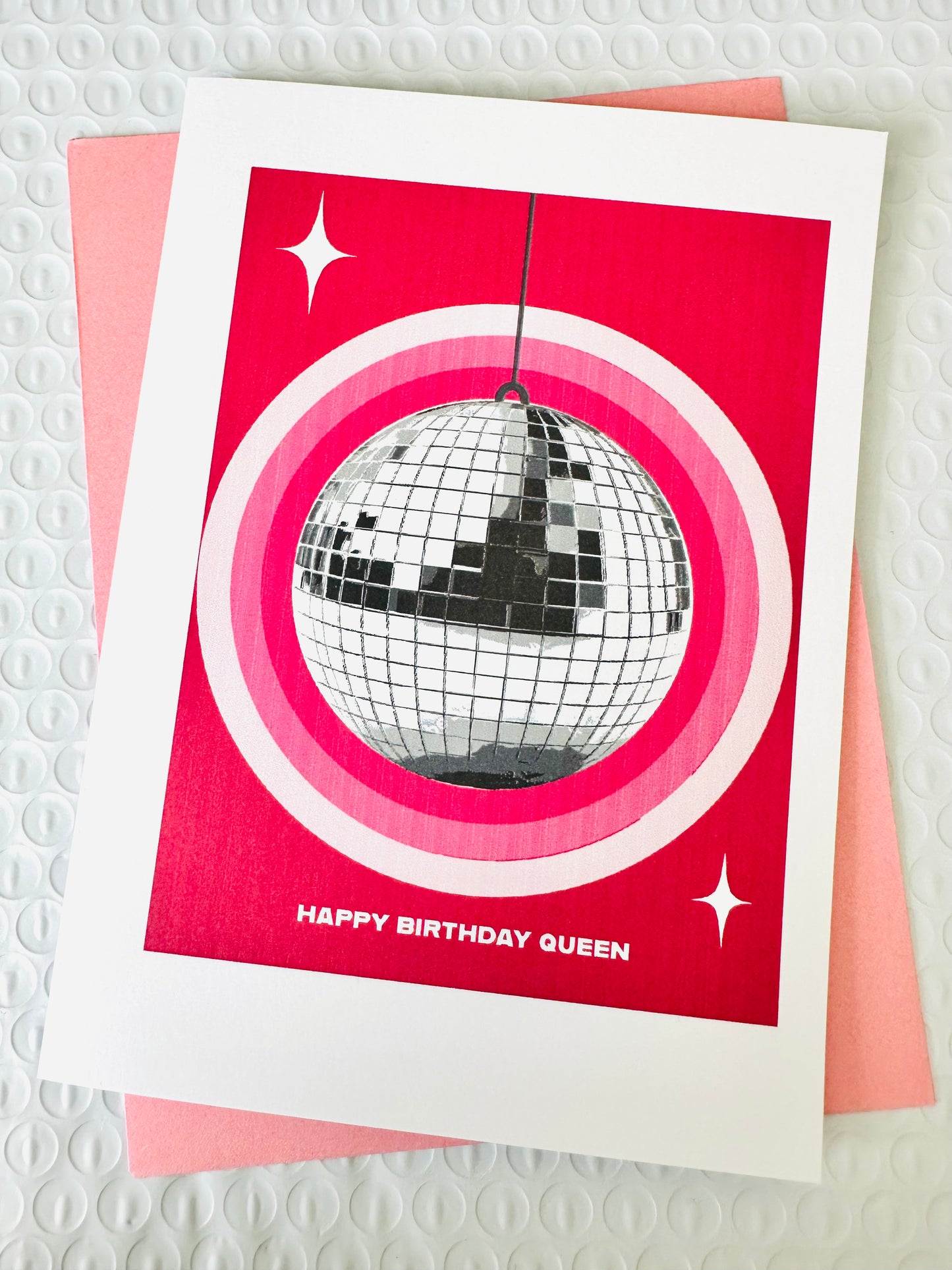 Happy Birthday Queen or Have a Ball!  5x7 Disco Mirror Party ball greeting card for are party friends