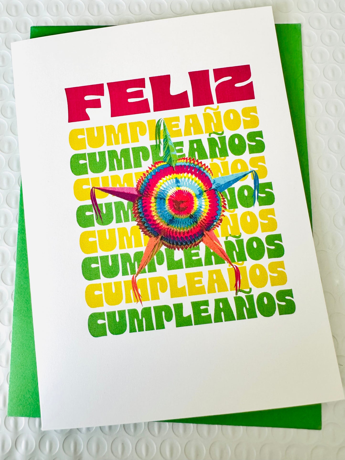 Happy Birthday & Feliz Cumpleanos! Festive star piñata greeting card 5x7 blank inside