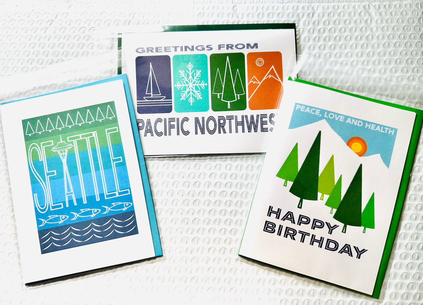 Greetings From PACIFIC NORTHWEST 5x7 boating skiing hiking & camping icons card