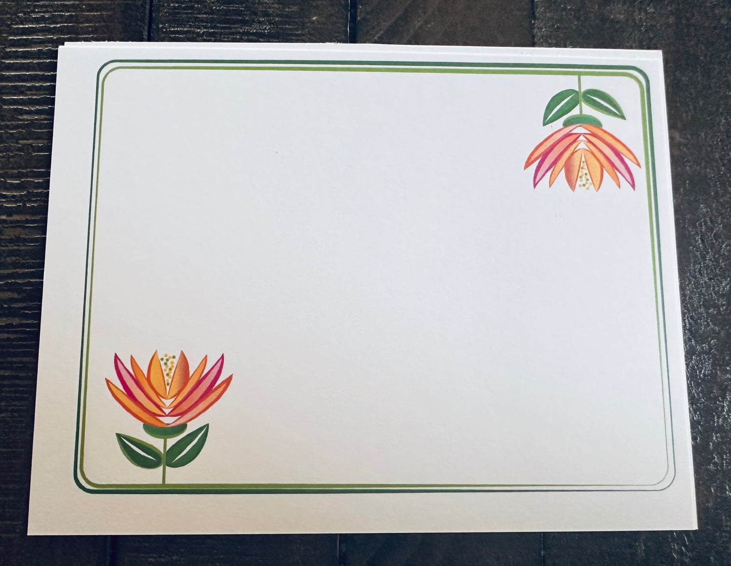 LOTUS GARDEN Floral Note Cards Stationery set of 10