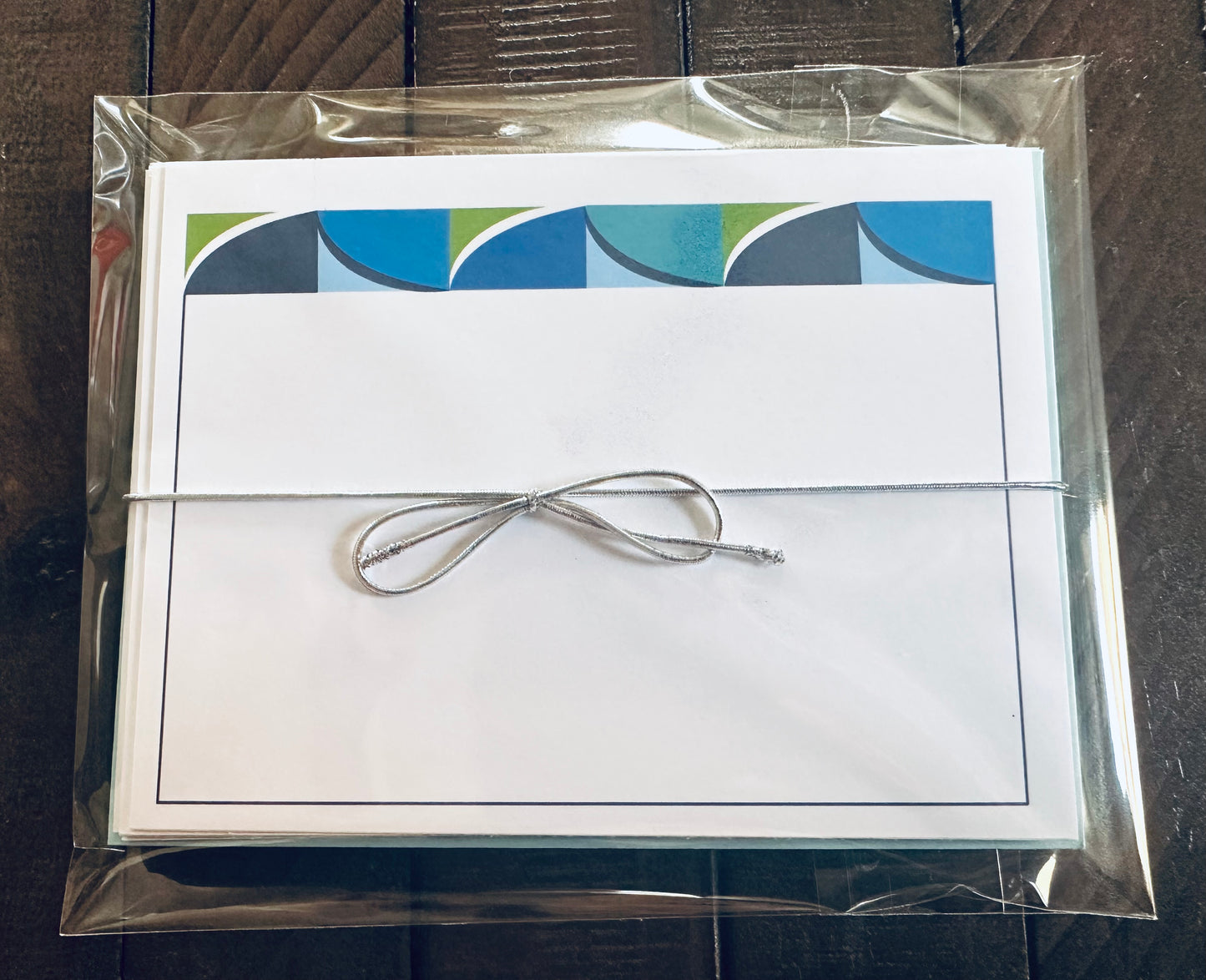 Blue BORDER GEO A2 Size Geometric note card set of 10