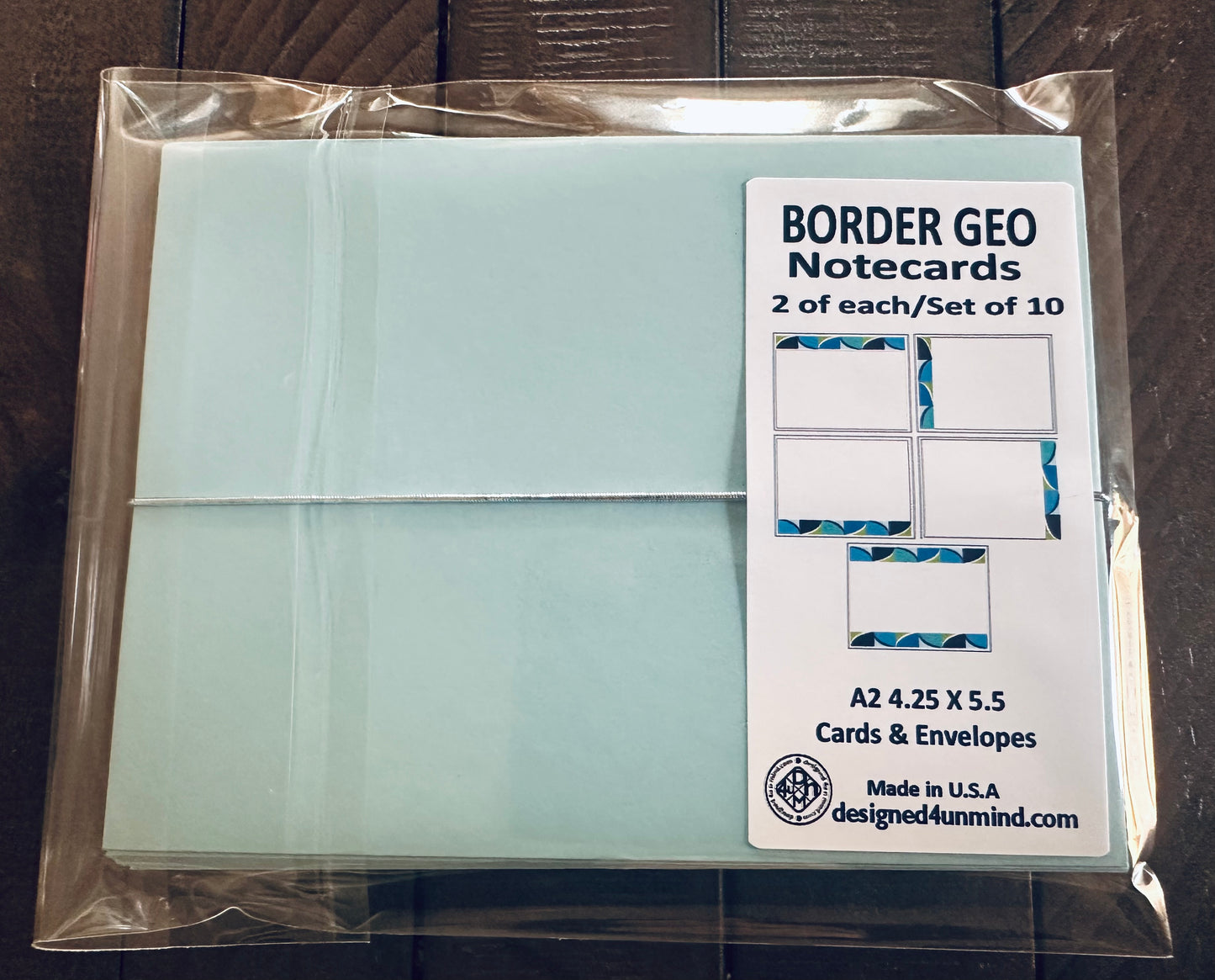 Blue BORDER GEO A2 Size Geometric note card set of 10