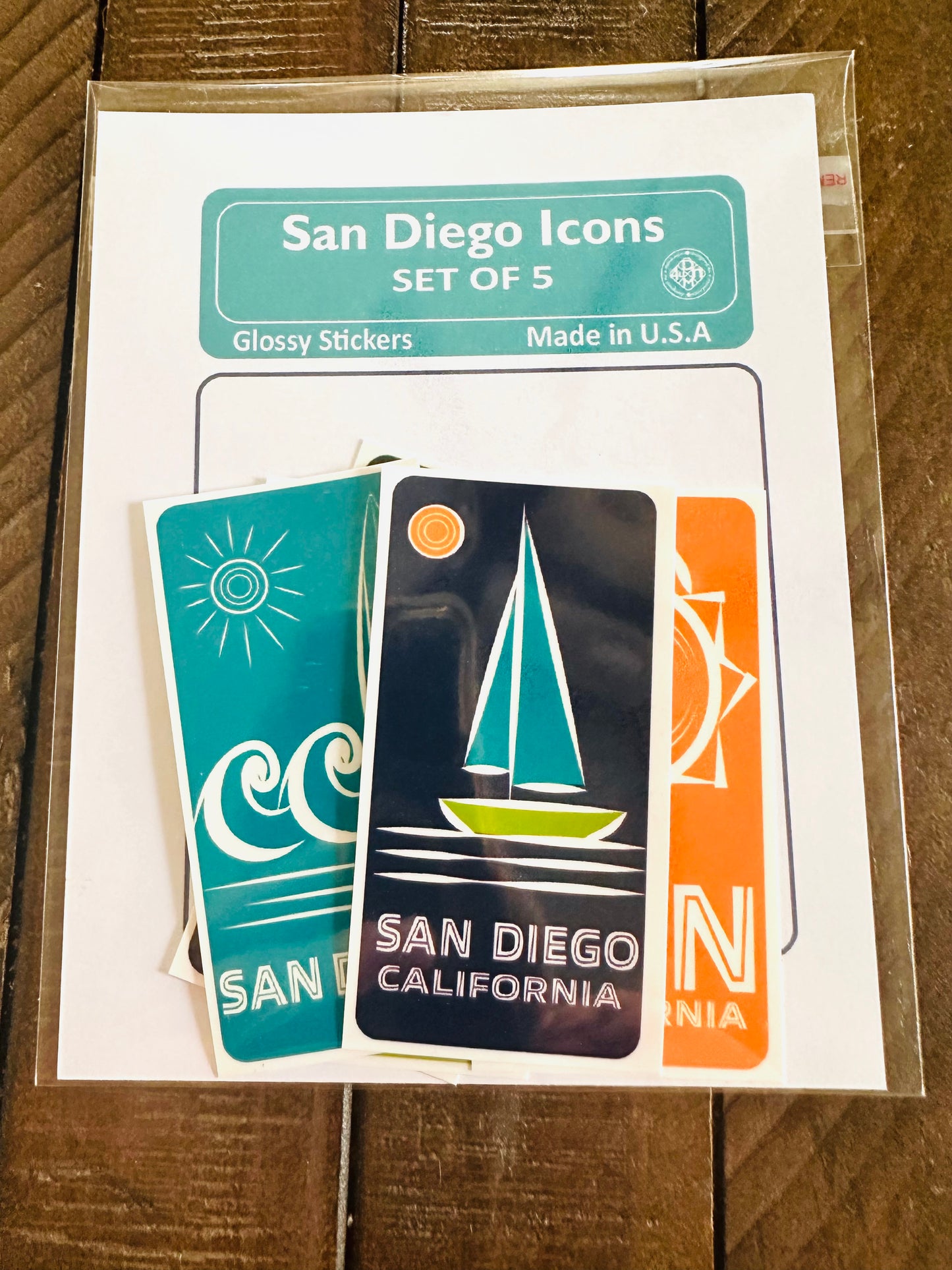 SAN DIEGO California Stickers, Surfing, Beaches, Sunsets, Glossy Vinyl Decals