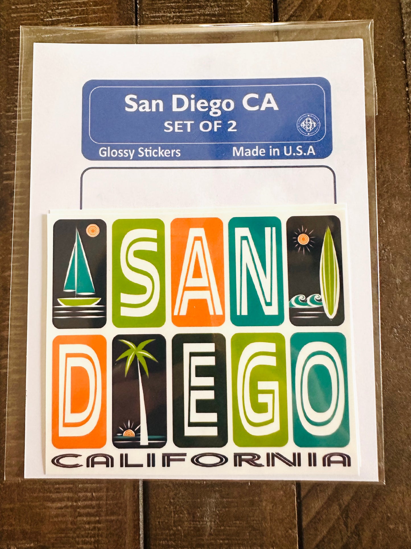 SAN DIEGO California Stickers, Surfing, Beaches, Sunsets, Glossy Vinyl Decals