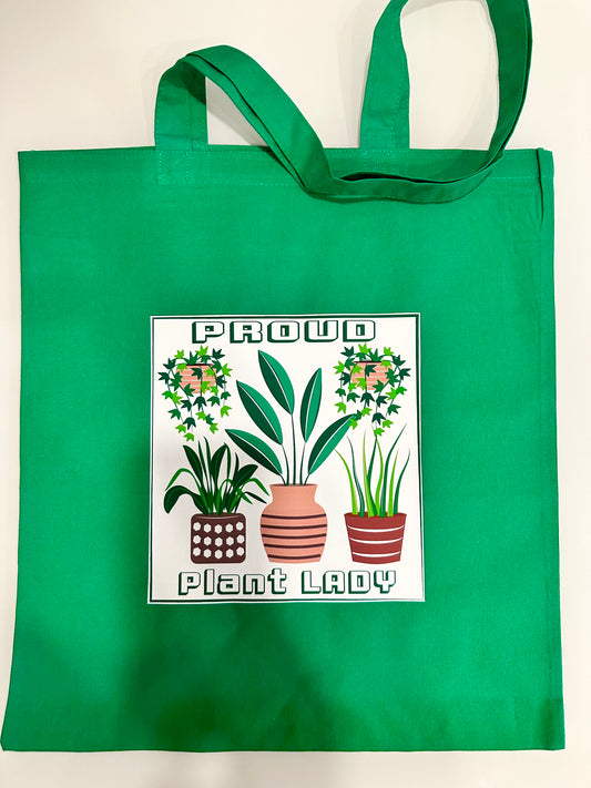 Green Plant Lady graphic Unisex Cotton Reusable Tote Bag