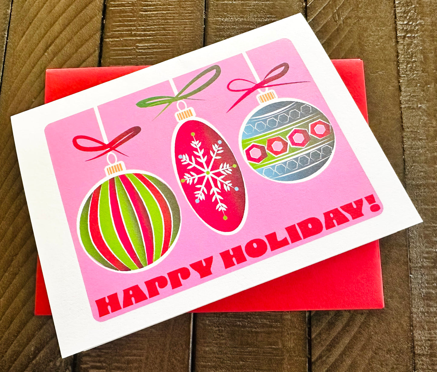Happy Holiday Festive Ornaments! Holiday Boxed Christmas card set of 10