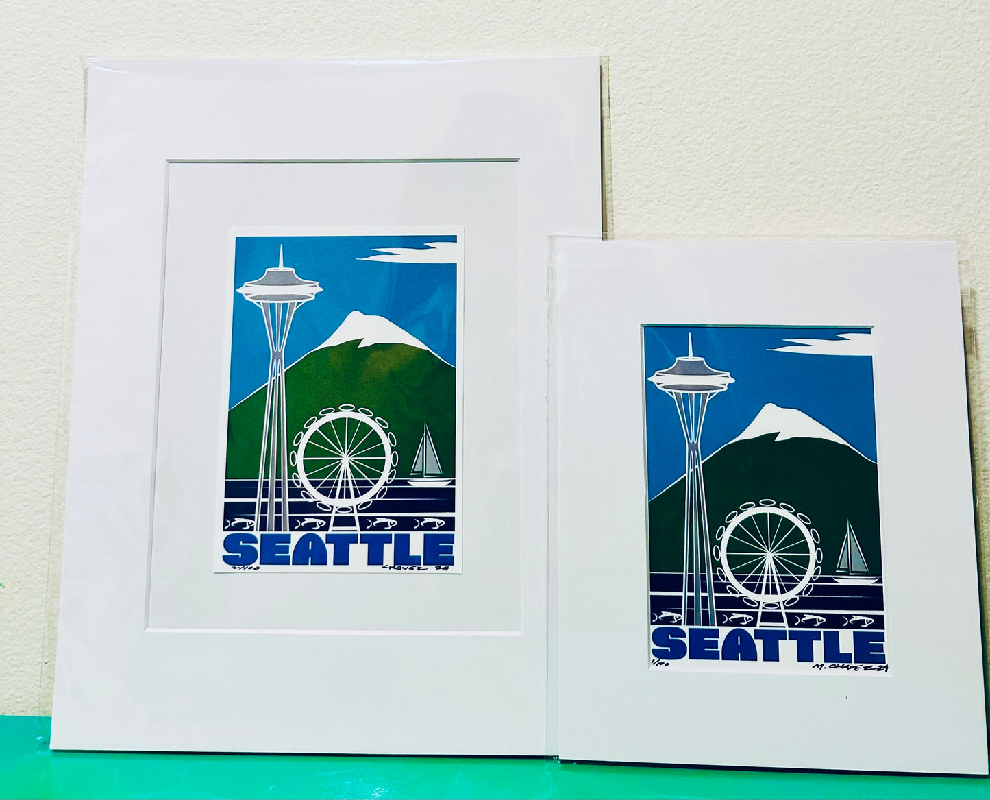 SEATTLE Wheel & Iconic LANDMARKS Framed Printed Artwork Home Decor