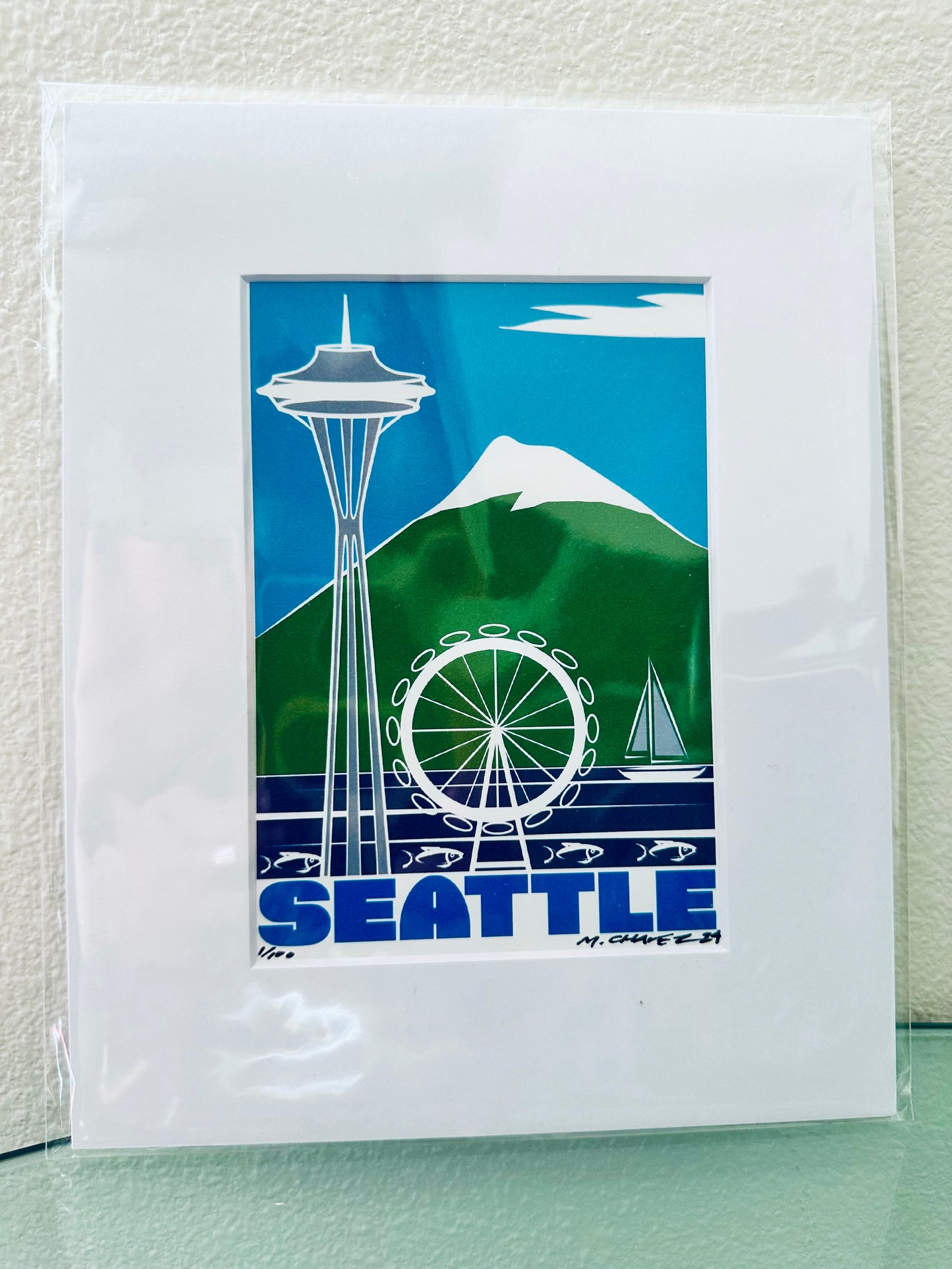 SEATTLE Wheel & Iconic LANDMARKS Framed Printed Artwork Home Decor