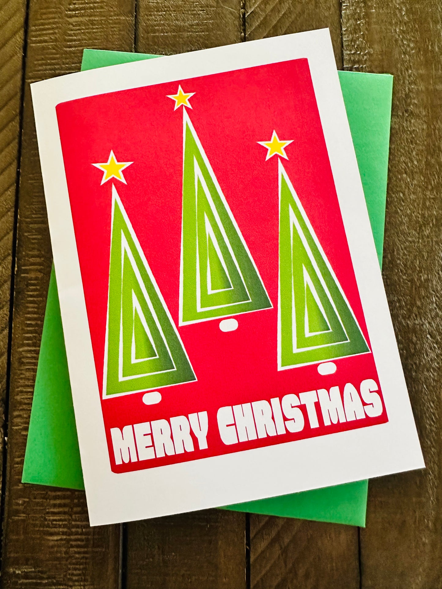 Mod Christmas Trees Geometric Holiday Boxed Christmas card set of 10