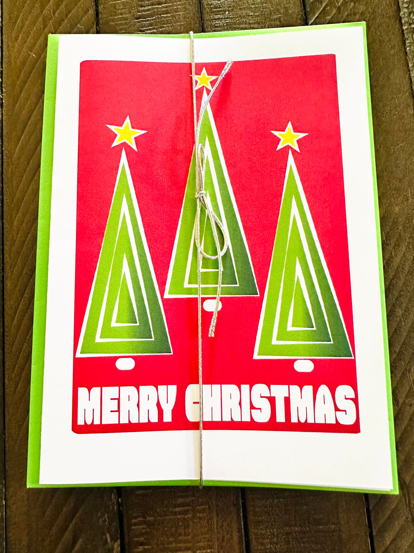 Mod Christmas Trees Geometric Holiday Boxed Christmas card set of 10