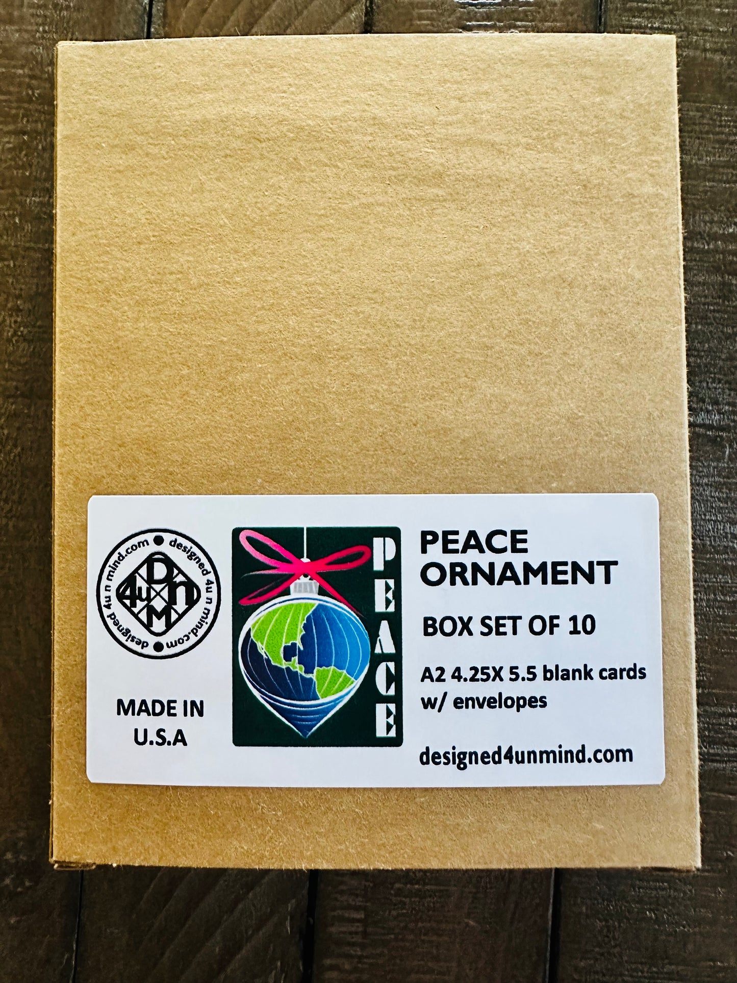 PEACE Globe Ornament Holiday Boxed Christmas cards set of 10