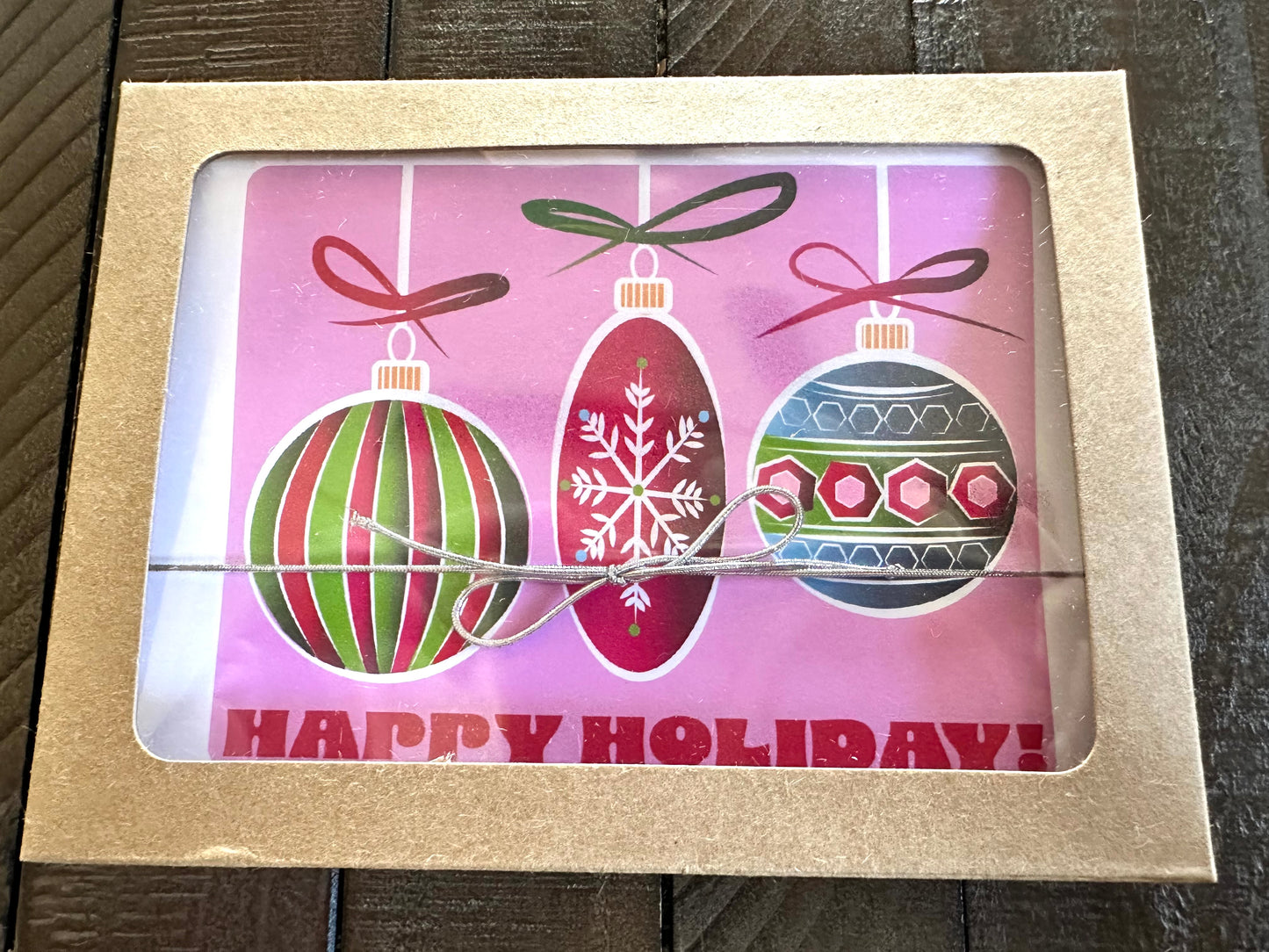 Happy Holiday Festive Ornaments! Holiday Boxed Christmas card set of 10