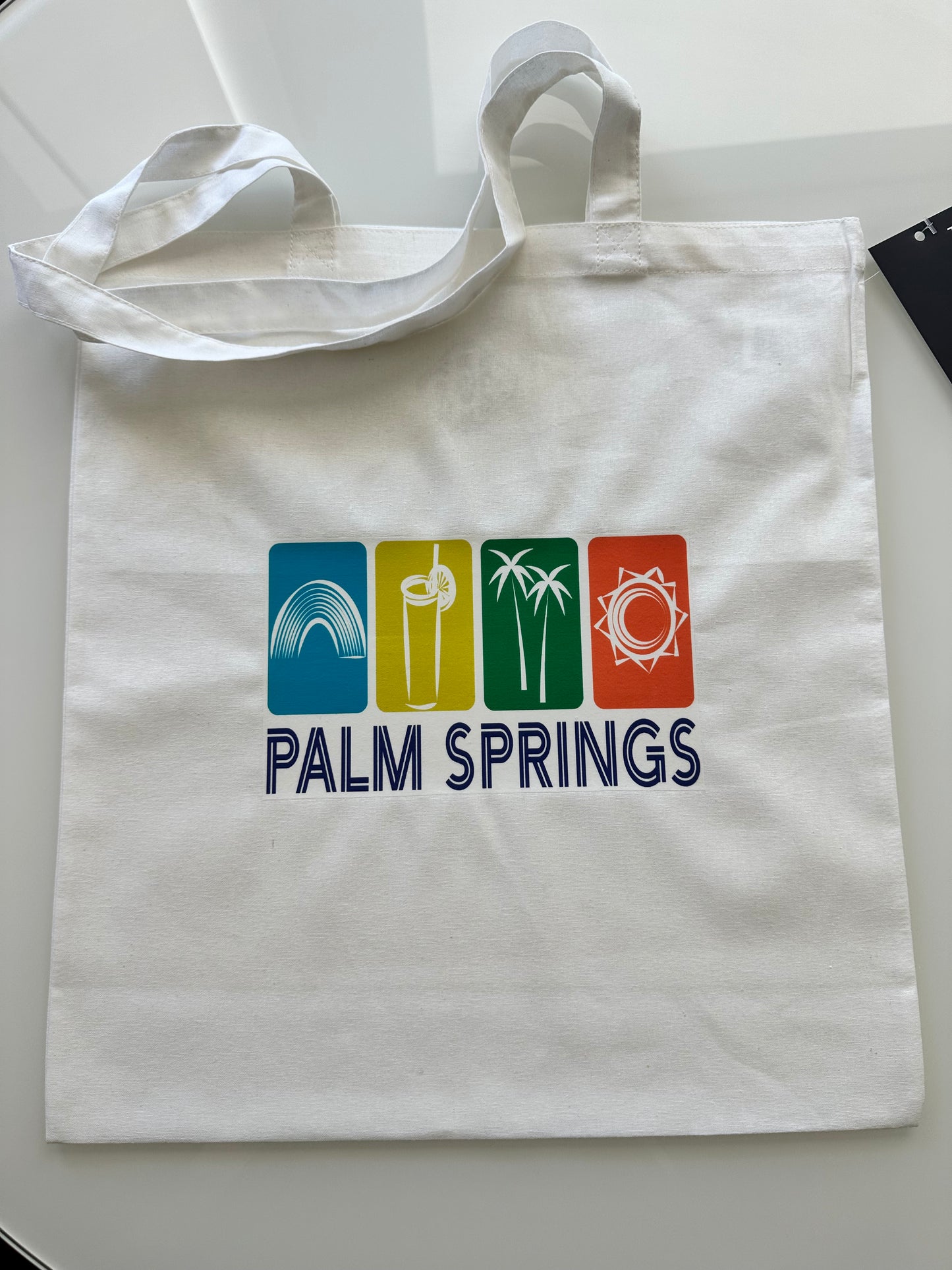 Greetings From PALM SPRINGS Note Card 5x7 sun palms cocktails and rainbows card