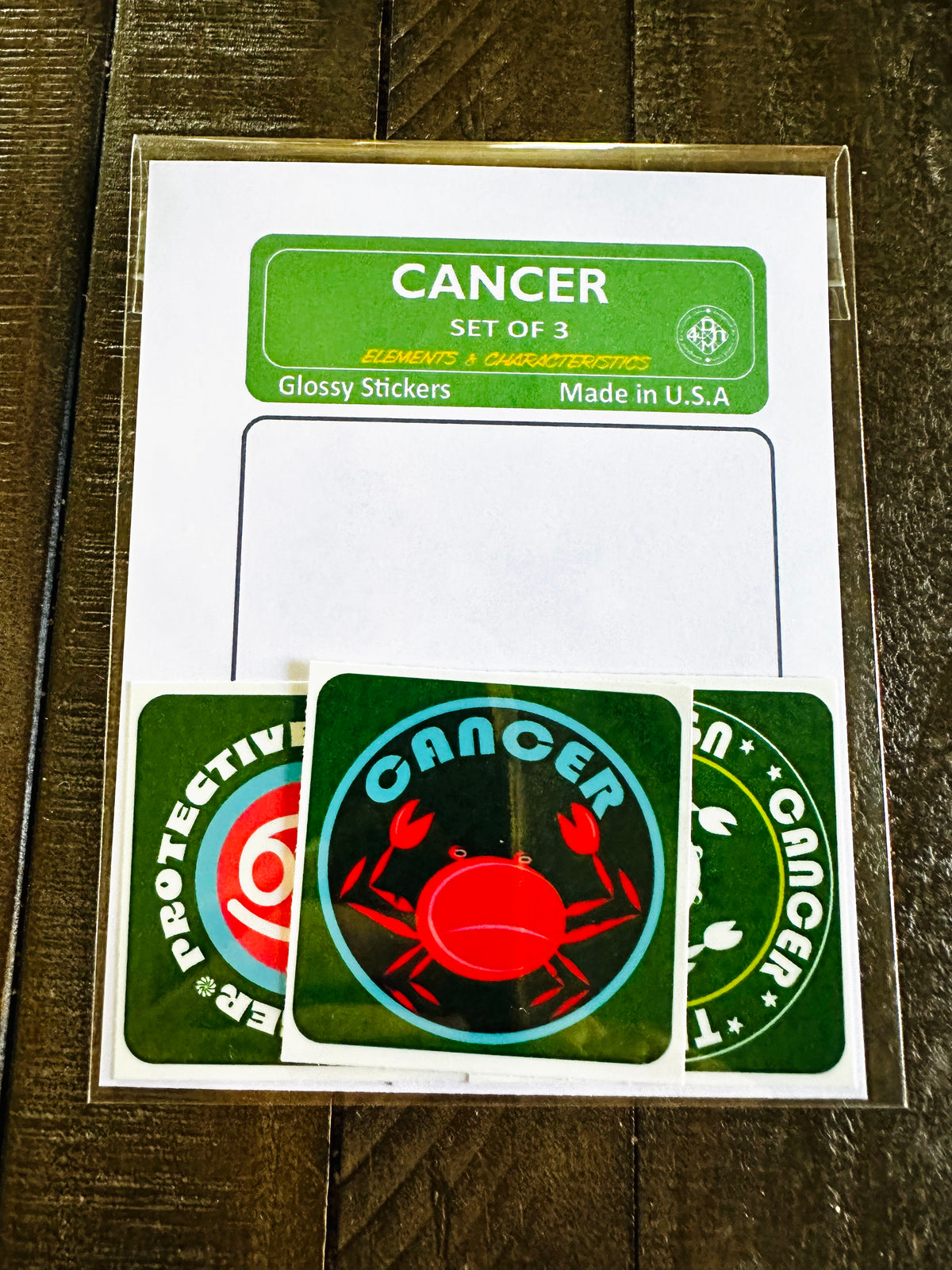CANCER Bold Colorful Characteristic's & Traits Stickers Set of 3, Glossy Vinyl Decals