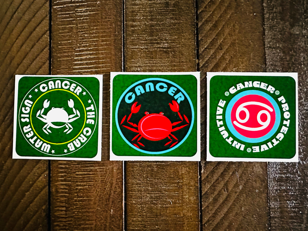 CANCER Bold Colorful Characteristic's & Traits Stickers Set of 3, Glossy Vinyl Decals