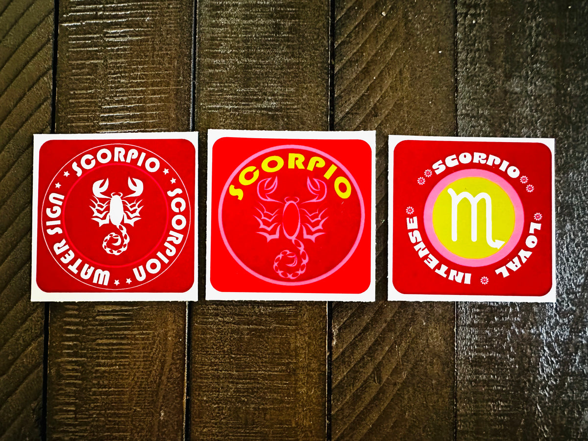 SCORPIO Bold Colorful Characteristic's & Traits Stickers Set of 3, Glossy Vinyl Decals