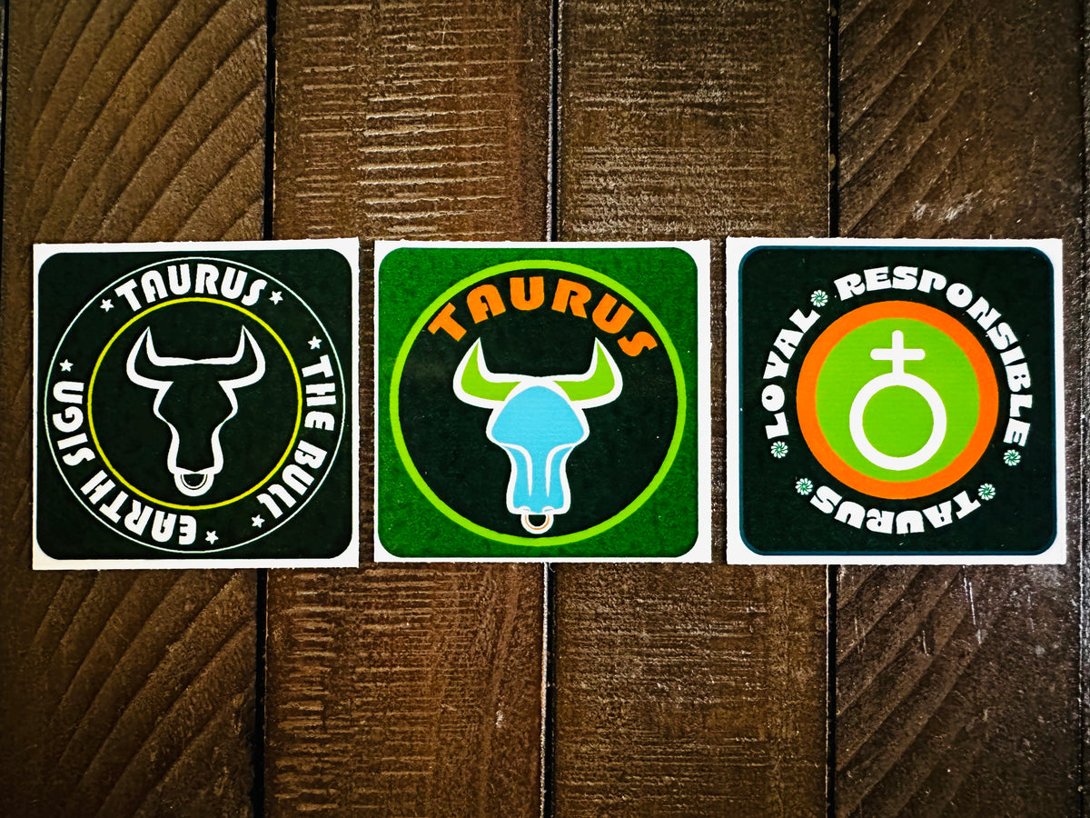 TAURUS Bold Colorful Characteristic's & Traits Stickers Set of 3, Glossy Vinyl Decals