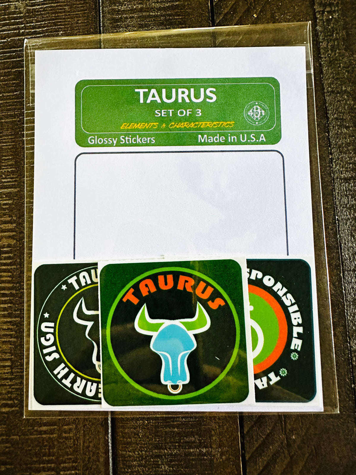 TAURUS Bold Colorful Characteristic's & Traits Stickers Set of 3, Glossy Vinyl Decals