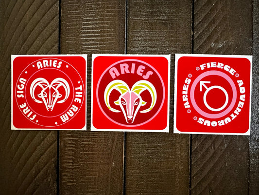 ARIES Bold Colorful Characteristic's & Traits Stickers Set of 3, Glossy Vinyl Decals