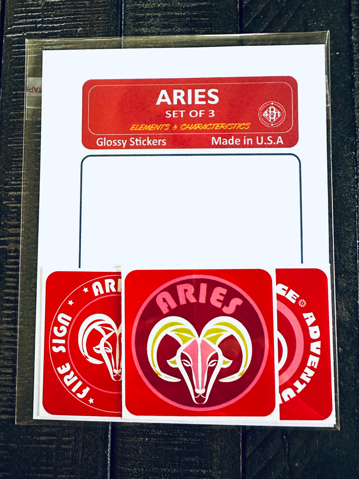 ARIES Bold Colorful Characteristic's & Traits Stickers Set of 3, Glossy Vinyl Decals
