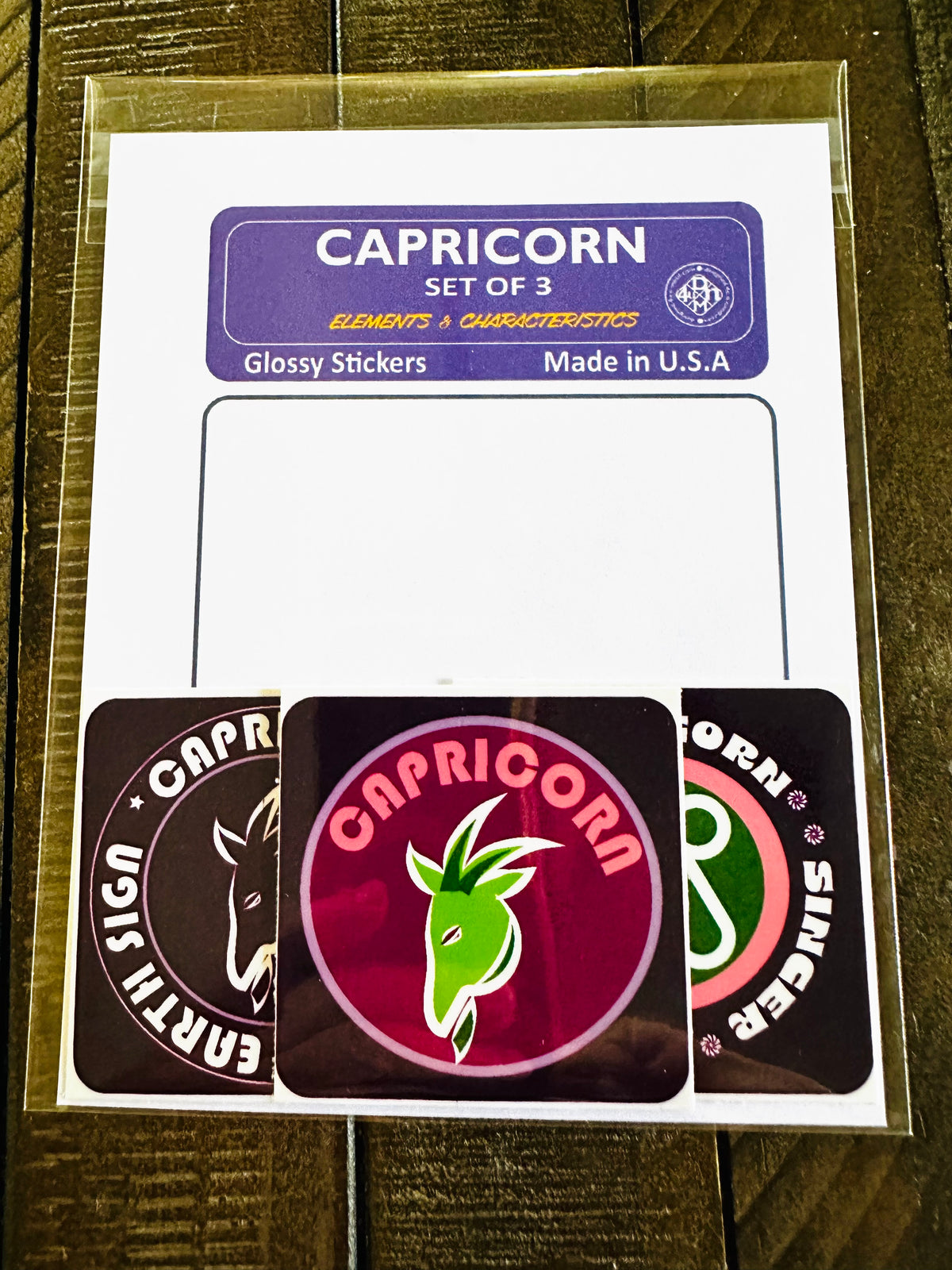 CAPRICORN Bold Colorful Characteristic's & Traits Stickers Set of 3, Glossy Vinyl Decals