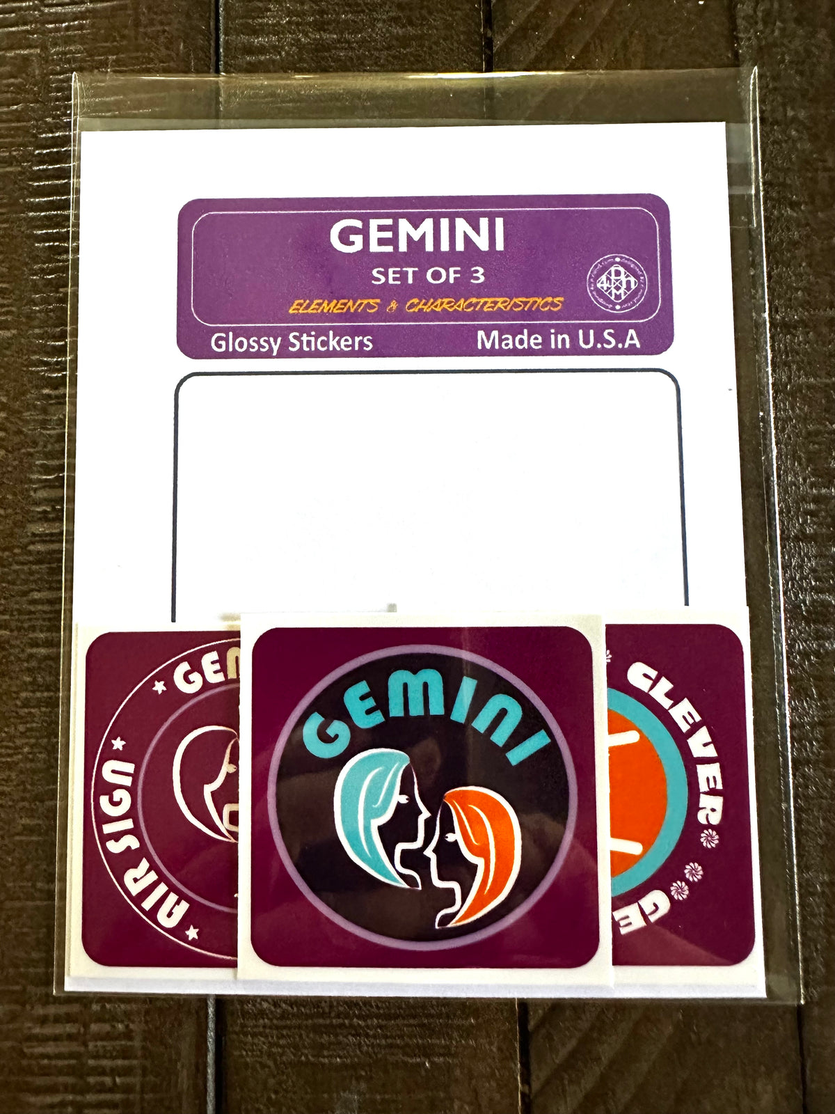 GEMINI Bold Colorful Characteristic's & Traits Stickers Set of 3, Glossy Vinyl Decals