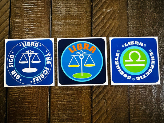 LIBRA Bold Colorful Characteristic's & Traits Stickers Set of 3, Glossy Vinyl Decals