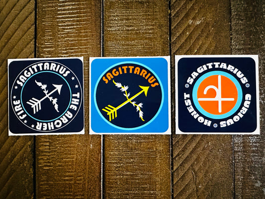 SAGITTARIUS Bold Colorful Characteristic's & Traits Stickers Set of 3, Glossy Vinyl Decals