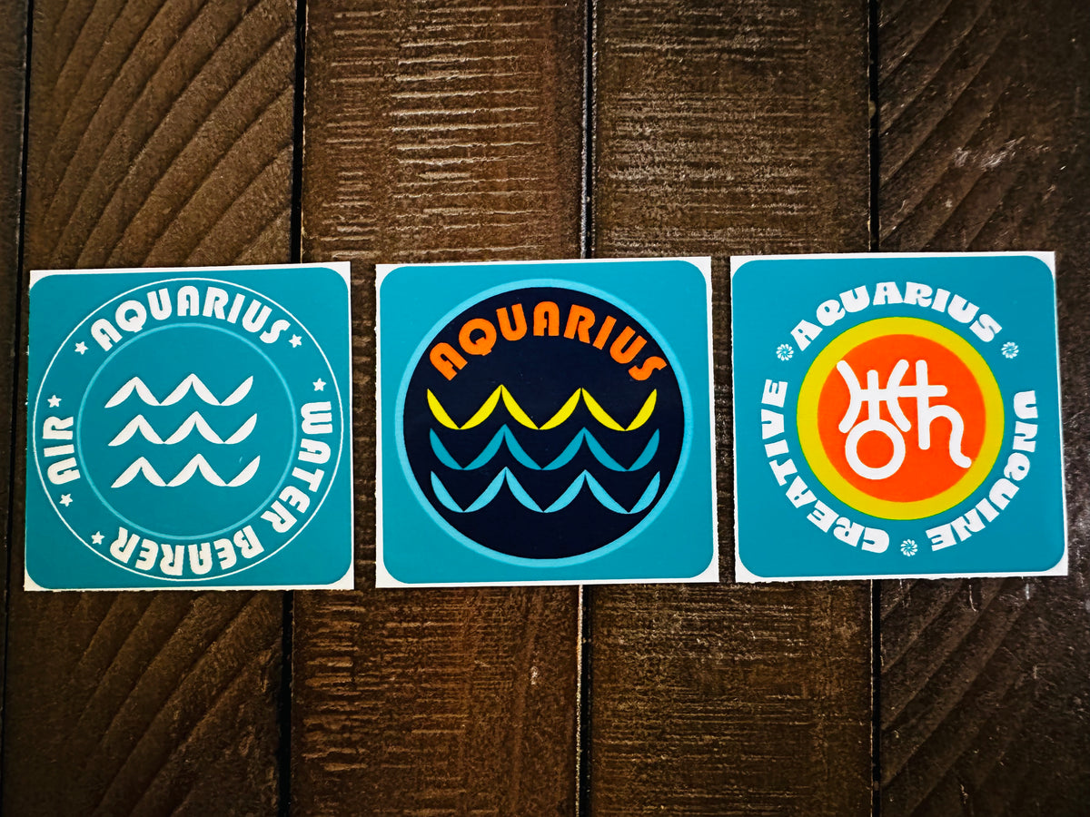 AQUARIUS Bold Colorful Characteristic's & Traits Stickers Set of 3, Glossy Vinyl Decals